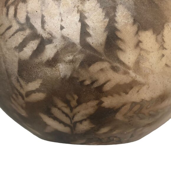 Studio Earthenware Pottery Signed M.Borg Round Vase 4.25" high Brown Leaf Design - Picture 12 of 12